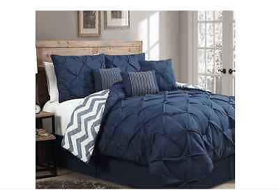 Luxurious Reversible Comforter 7 Piece Bedding Set Queen Bed Pleat