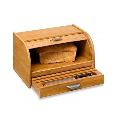 Bread Box Cutting Board Breadbox Bins Bamboo Rolltop Storage