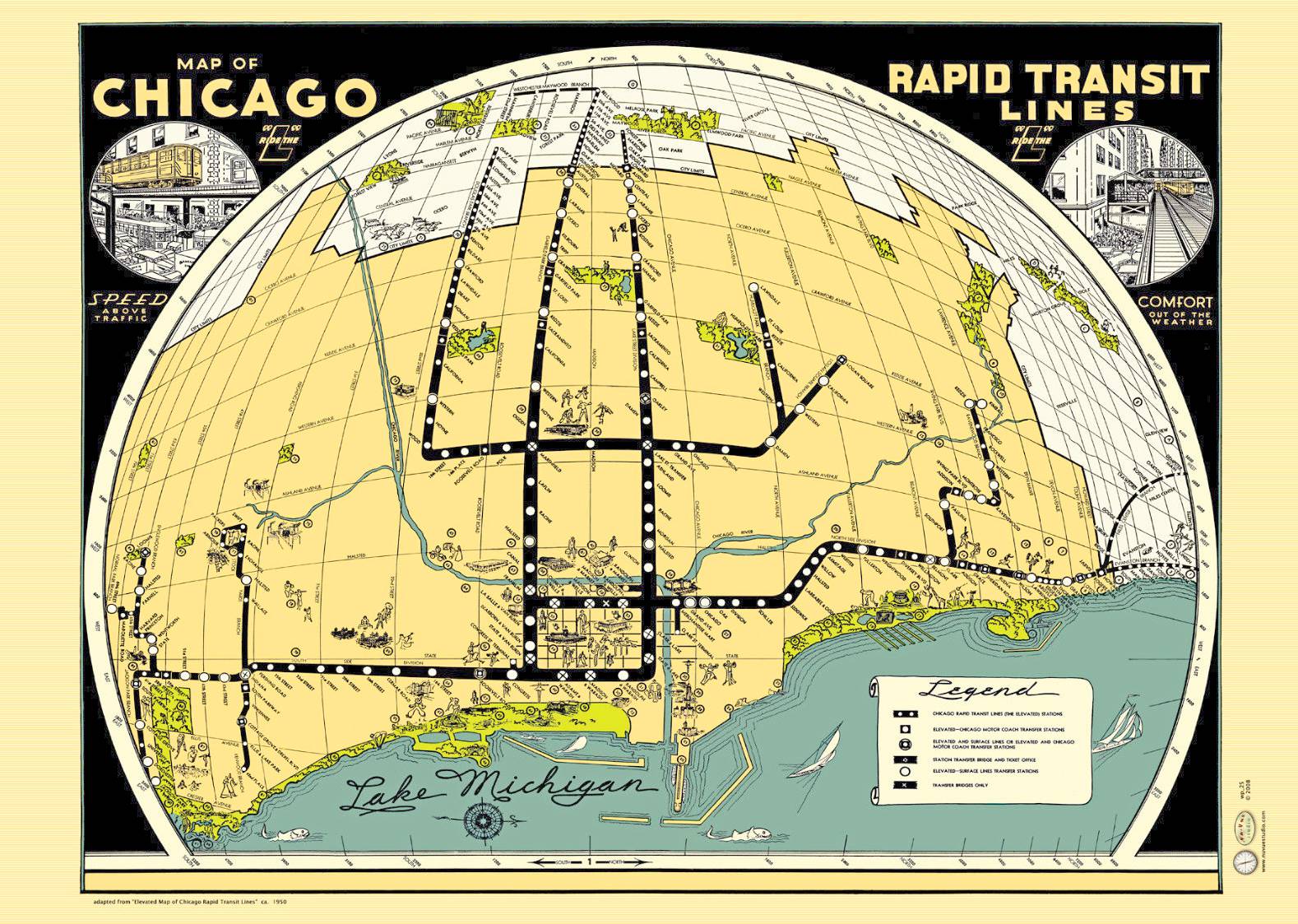 chicago vintage rapid transit map