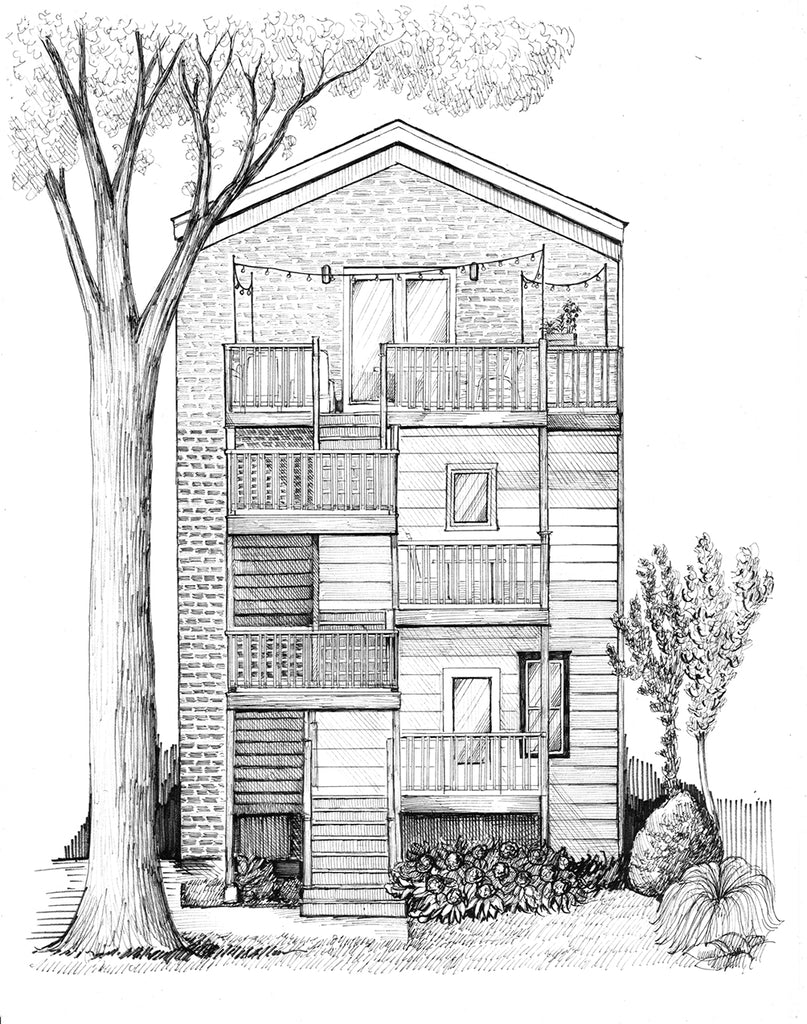 chicago back stairs drawing