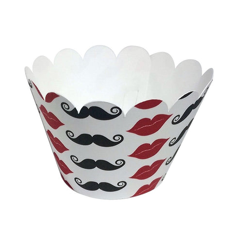 Cupcake Wrapper Mustache and Lips, Baby Shower,Wedding Decoration, Birthday Celebration, Black, Red, White, Little Man Theme Party