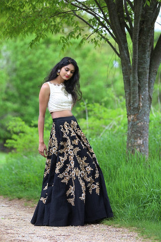 Crop top with Embroidered Skirt