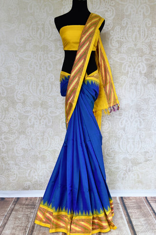 Blue Eri Silk Saree with Yellow Border and Pallu