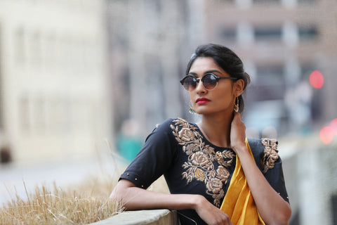 YELLOW EMBROIDERED SARI