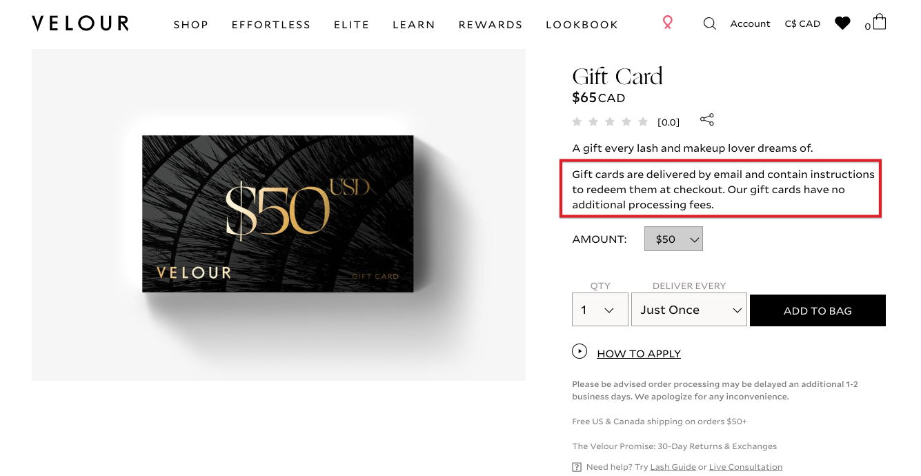 Velour Lashes Gift Card