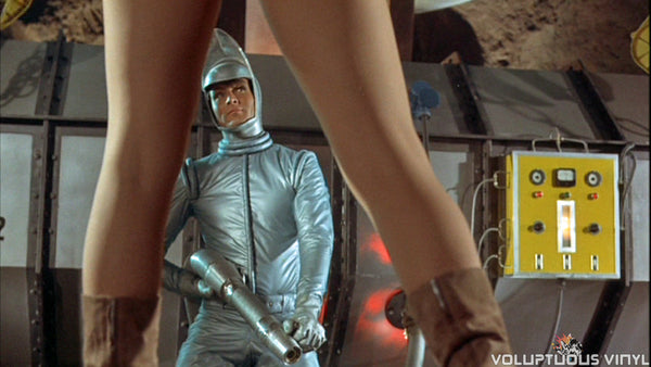 John Phillip Law looking through Marisa Mell's legs in Danger Diabolik