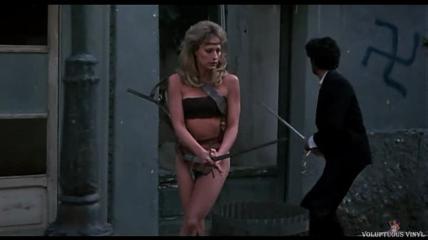 Sandahl Bergman in a loin cloth in the film She