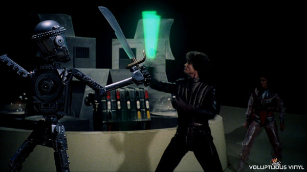 David Hasselhoff battling with a light saber in Starcrash