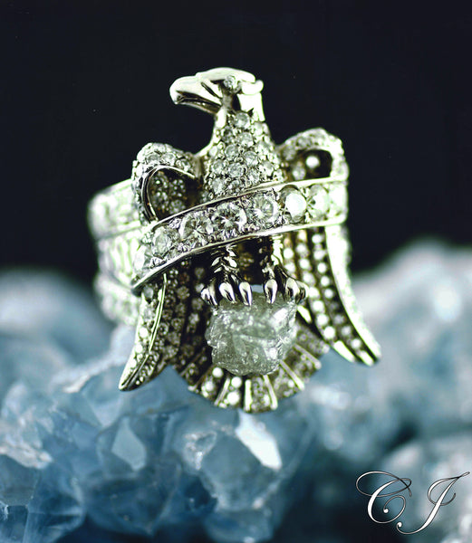 Custom White Gold Diamond "Eagle Ring"