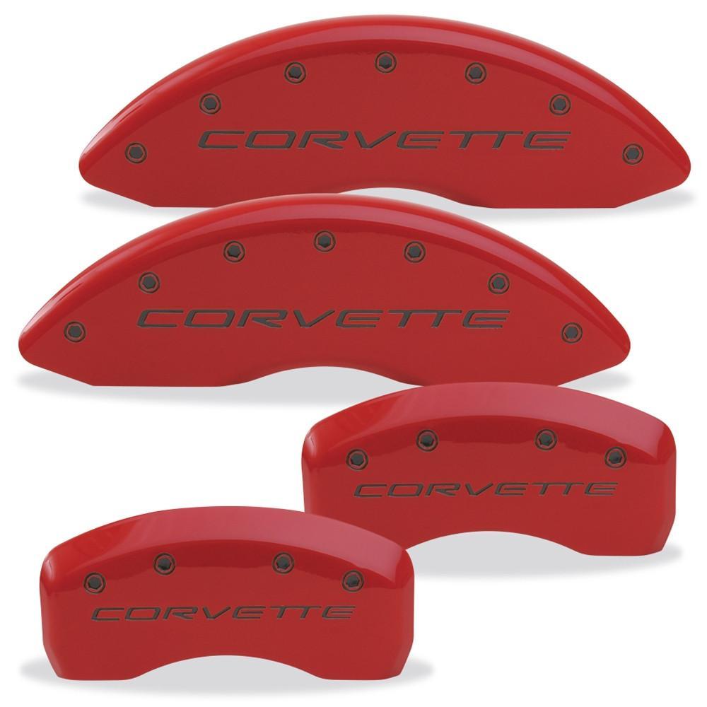 Corvette Brake Caliper Cover Set 4 Red with Silver : 2005-2013 C6 only 
