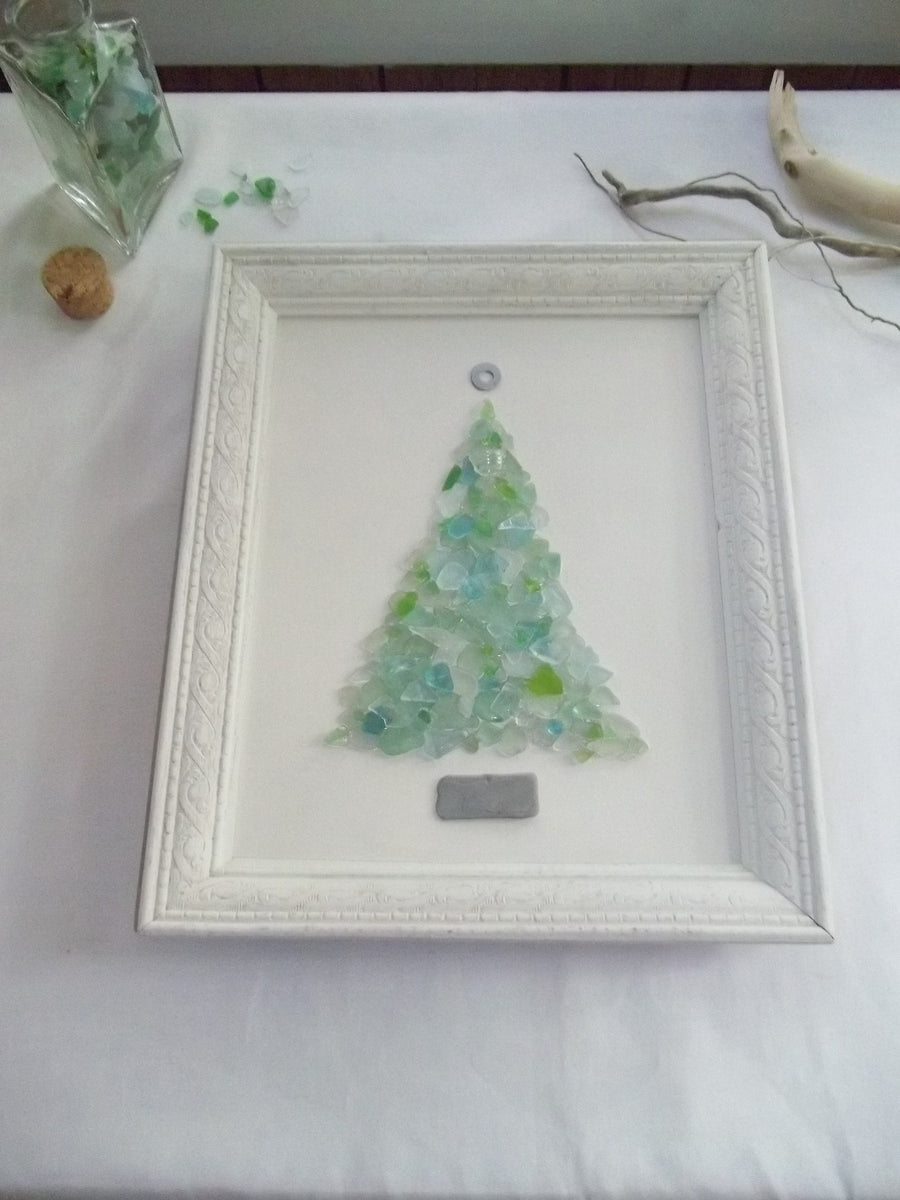 glass sea tree framed crafts coastal stones diy decorations turquoise xmas trees projects shell signed decor pebble artwork ornaments rocks