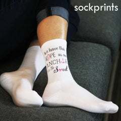 This is an image of custom white cotton crew socks.
