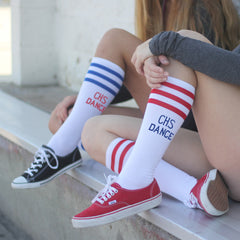 This is an image of knee high customized socks.