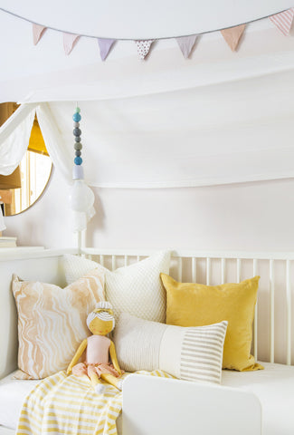 Pillow Detail - A little girl's bedroom makeover by Brady Tolbert - Striped Pillow by Jillian Rene Decor