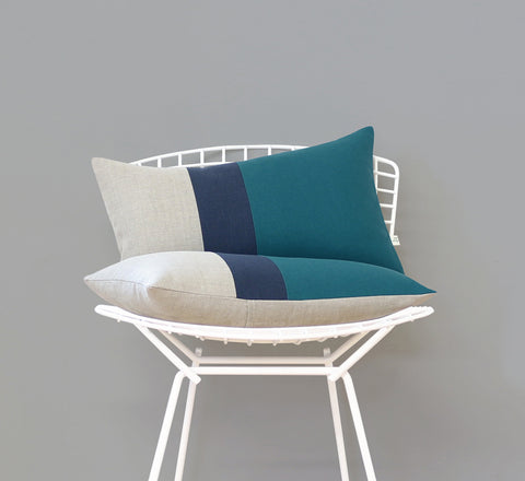 Signature Teal Colorblock Pillows as seen in The World of Interiors Magazine