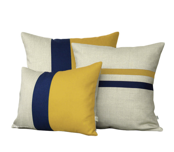 mustard and navy pillows
