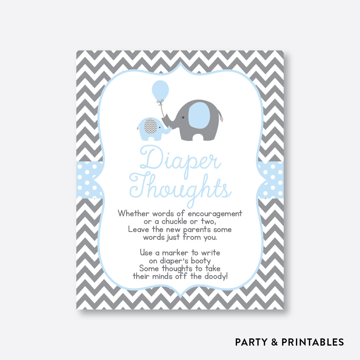 Elephant Diaper Thoughts / Non-Personalized / Instant Download (SBS.35)