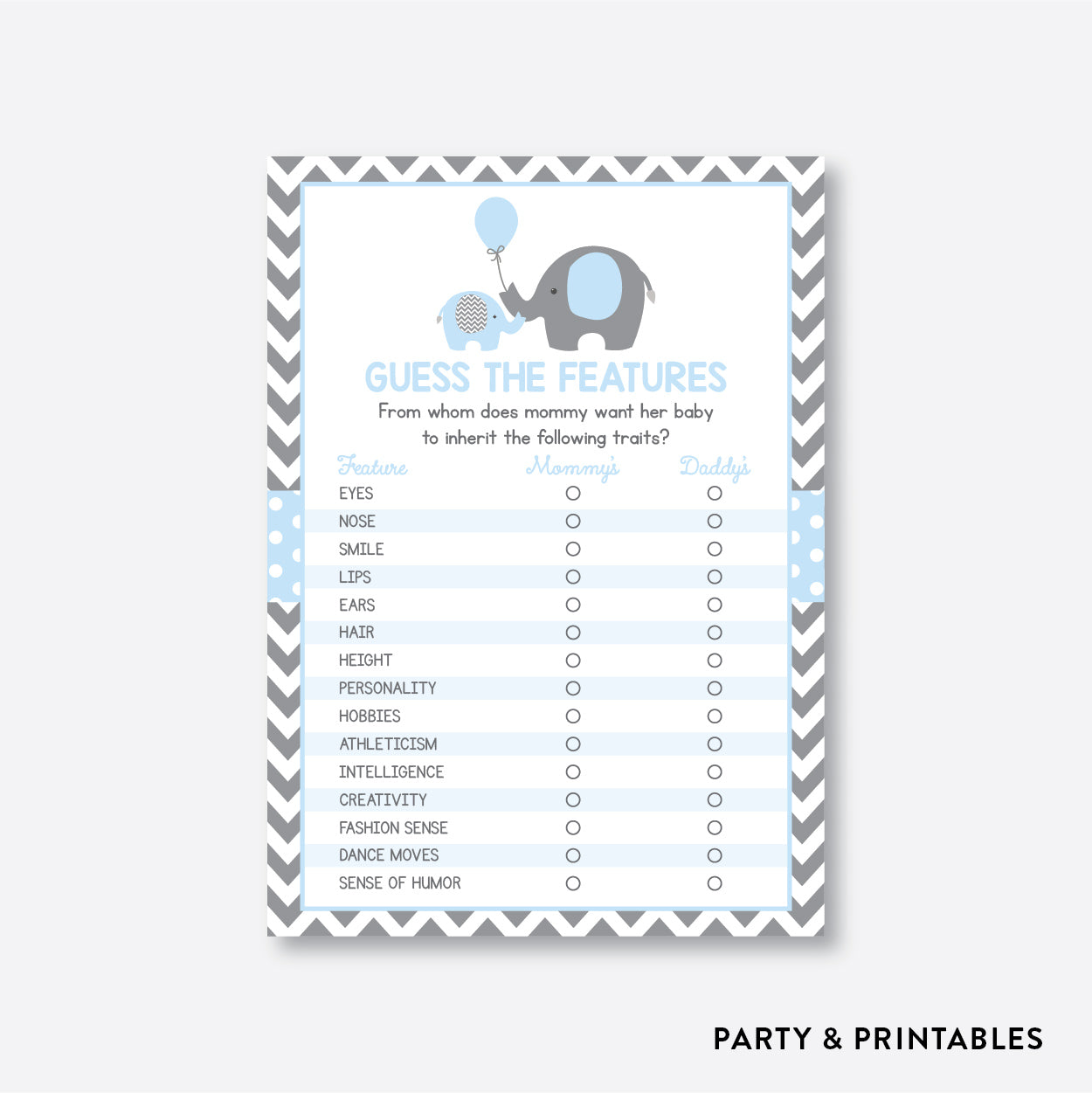 Elephant Guess The Features / Non-Personalized / Instant Download (SBS.35)