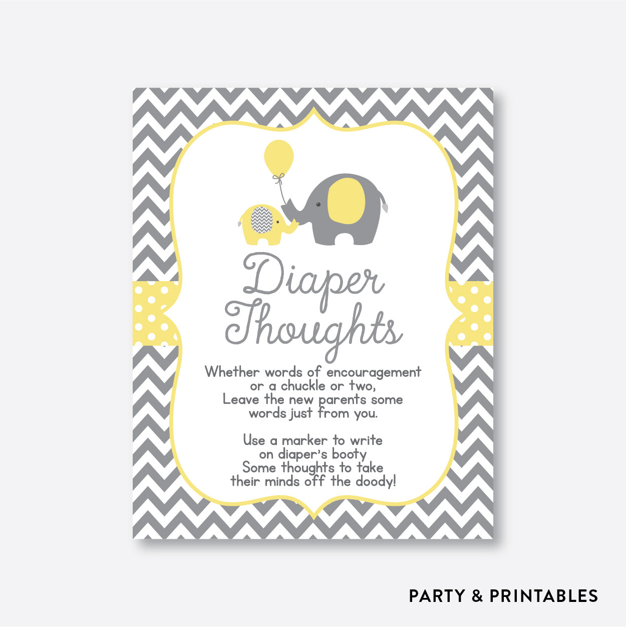Elephant Diaper Thoughts / Non-Personalized / Instant Download (SBS.37)