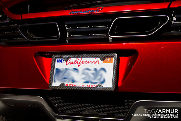 McLaren with TagArmur carbon fiber license plate frame