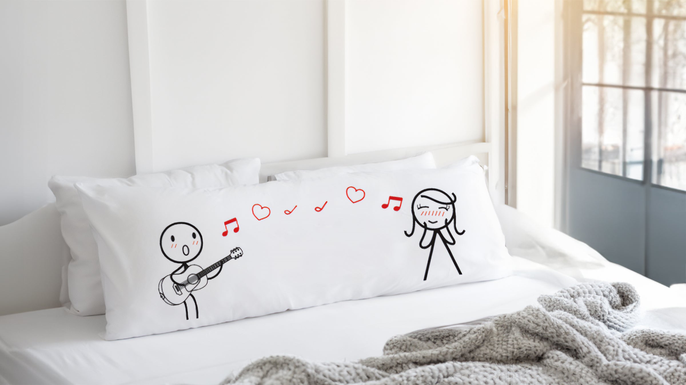 Embrace Love with BoldLoft Cute Stick Figure Long Body Pillowcases