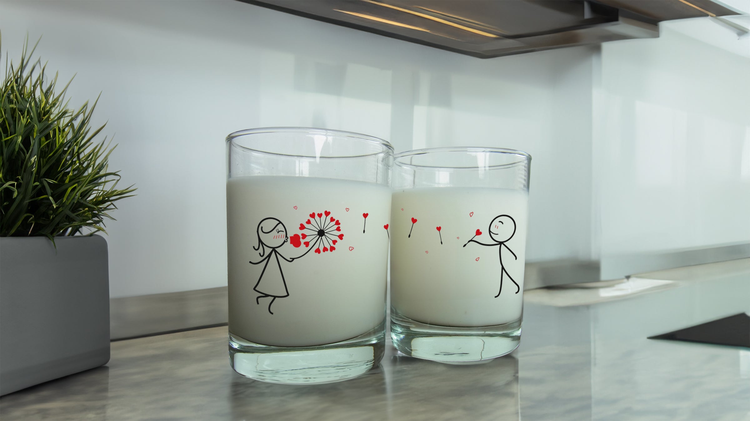 Explore BoldLoft Couple Drinking Glasses with Whimsical Stick Figure Designs