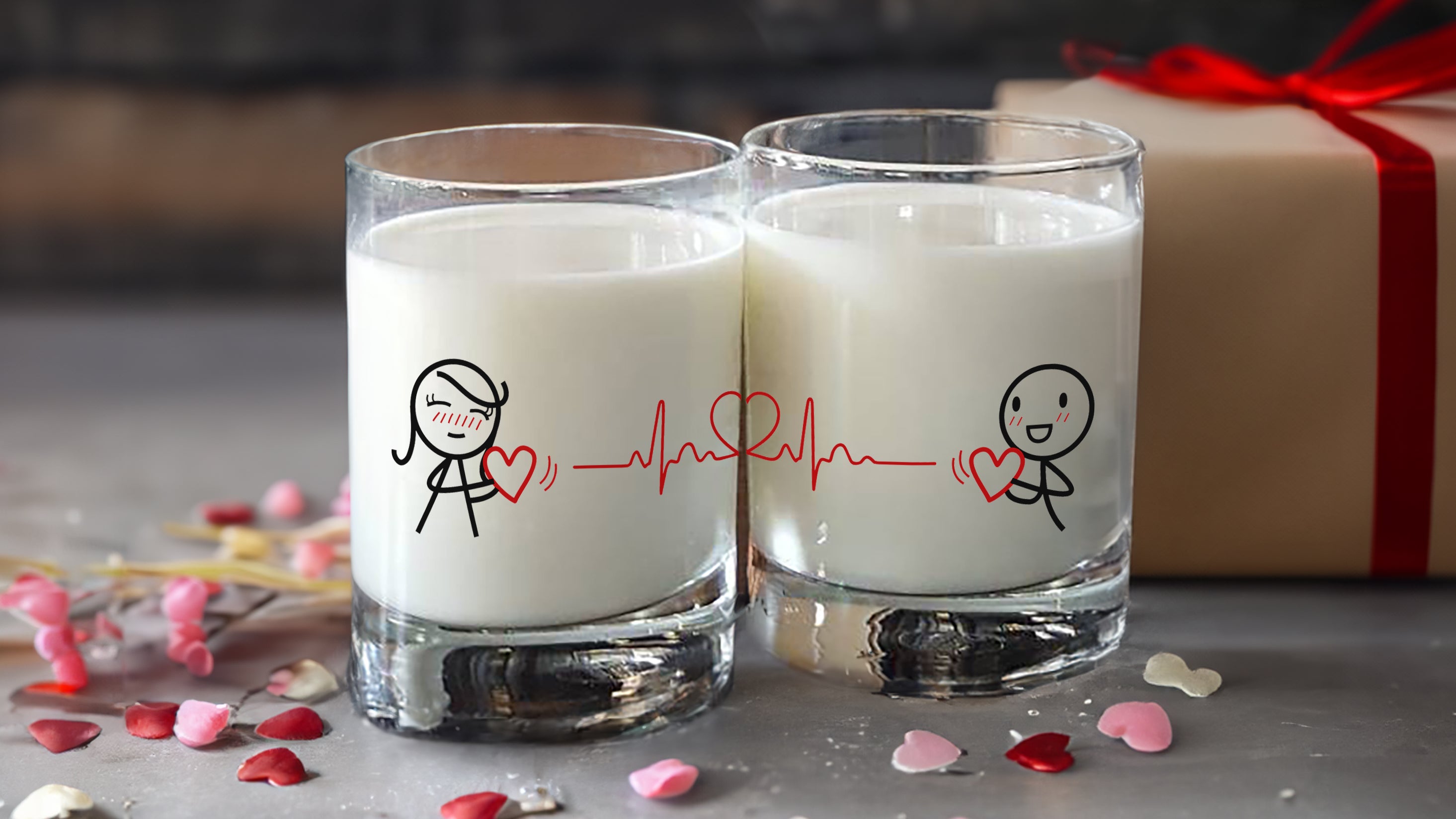 Explore BoldLoft Couple Drinking Glasses with Whimsical Stick Figure Designs
