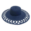 Cutout brim straw floppy sun hat navy blue