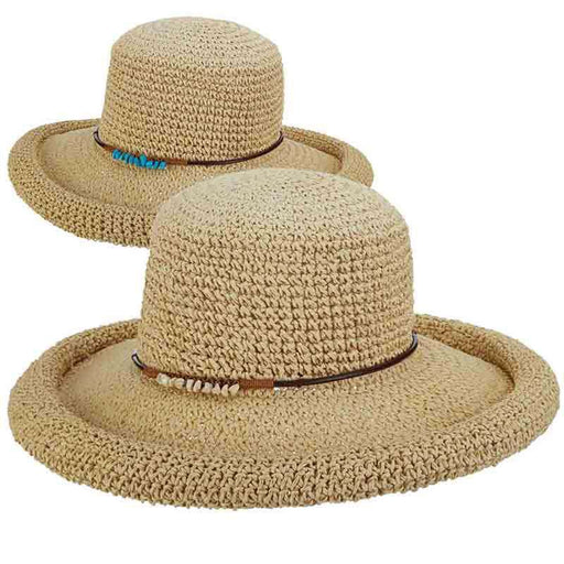 Rolled Brim Toyo Straw Hat with Stone Accented Tie - Scala Pronto