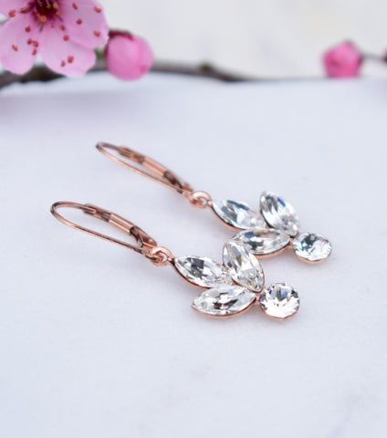 ROSE GOLD RHINESTONE CLUSTER EARRINGS, KATHERINE SWAINE