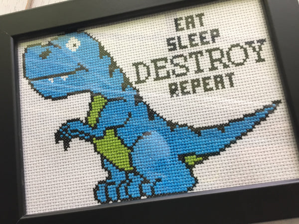 Dinosaur Destroy Modern Counted Cross Stitch Kit