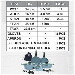 Vinton Vintage Die Cast Non Stick Cookware Set / Kitchen Set 16Pcs with Induction Base Black Gray