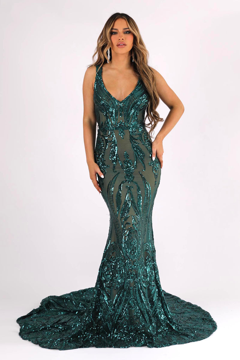 Adeline Pattern Sequin Gown Emeraldnude Noodz Boutique 4823