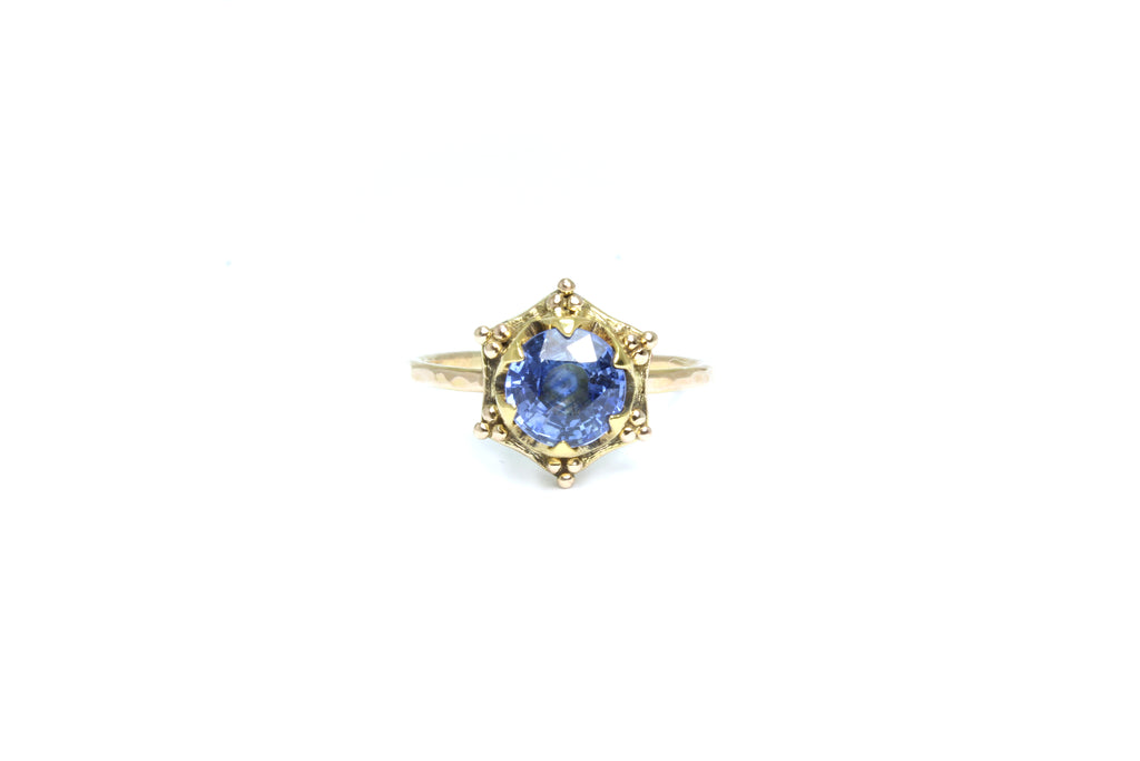 Stelliyah Engagement Ring - 14K Yellow Gold Crown Set Sapphire with Granulations Details