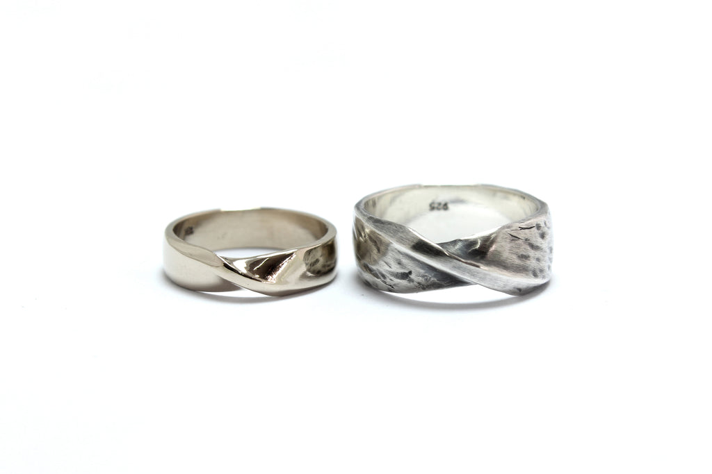 Stale & Co / Stelliyah - Mobius Strip Silver + 18K White Gold Wedding Bands