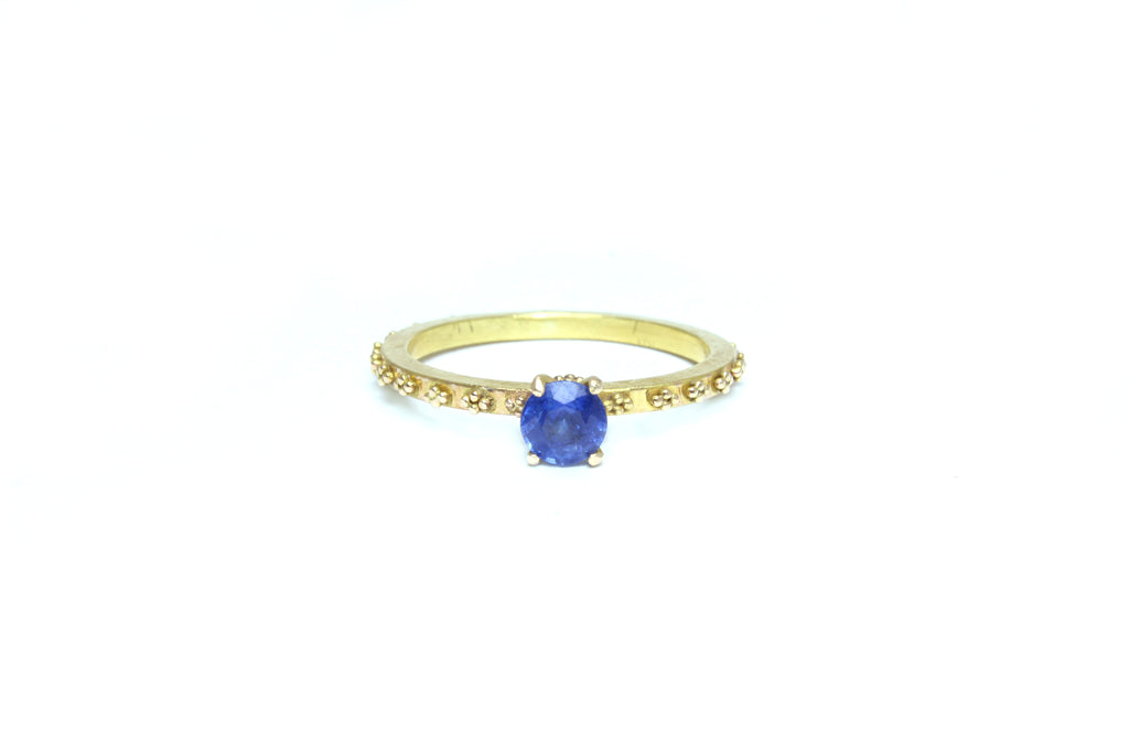 Stelliyah Engagement Ring - 14K Yellow Gold Prong Set Sapphire with Granulations Details Around