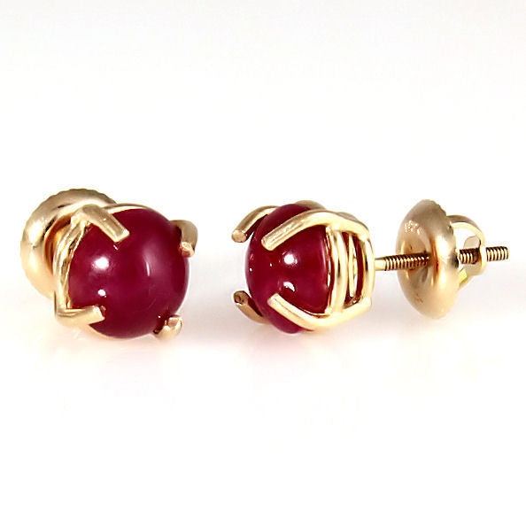 14k Petite Yellow Gold Round Ruby Screw-back Stud Earrings