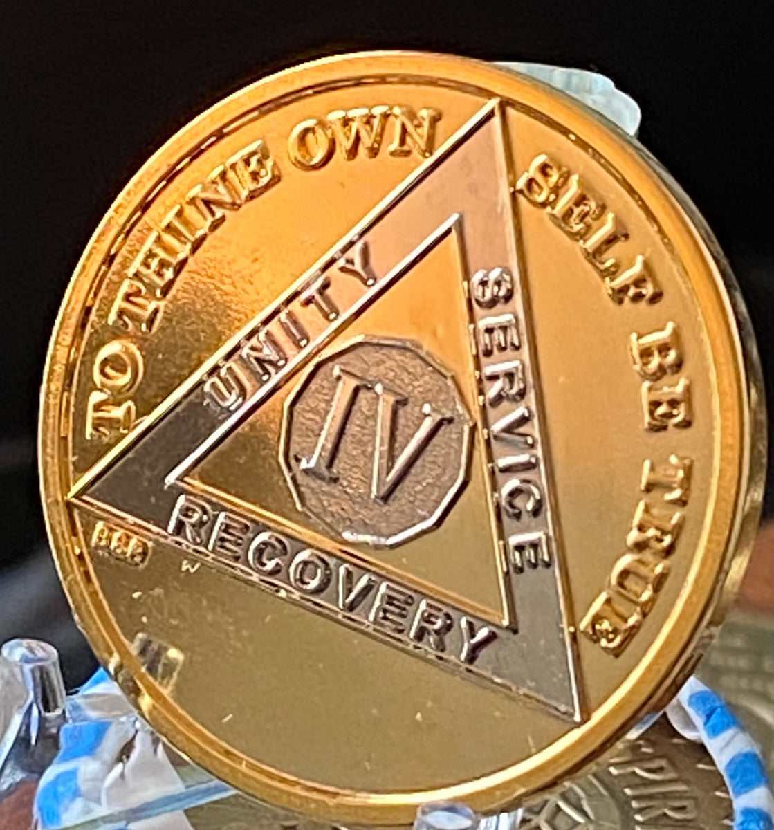 4 Year Gold & Nickel Plated AA Alcoholics Anonymous Medallion Bi Plate Sobriety 
