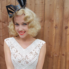 Leather 'Electra' headpiece by The Season Hats at Royal Ascot