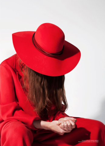 Red leather trimmed floppy hat for festive luxe