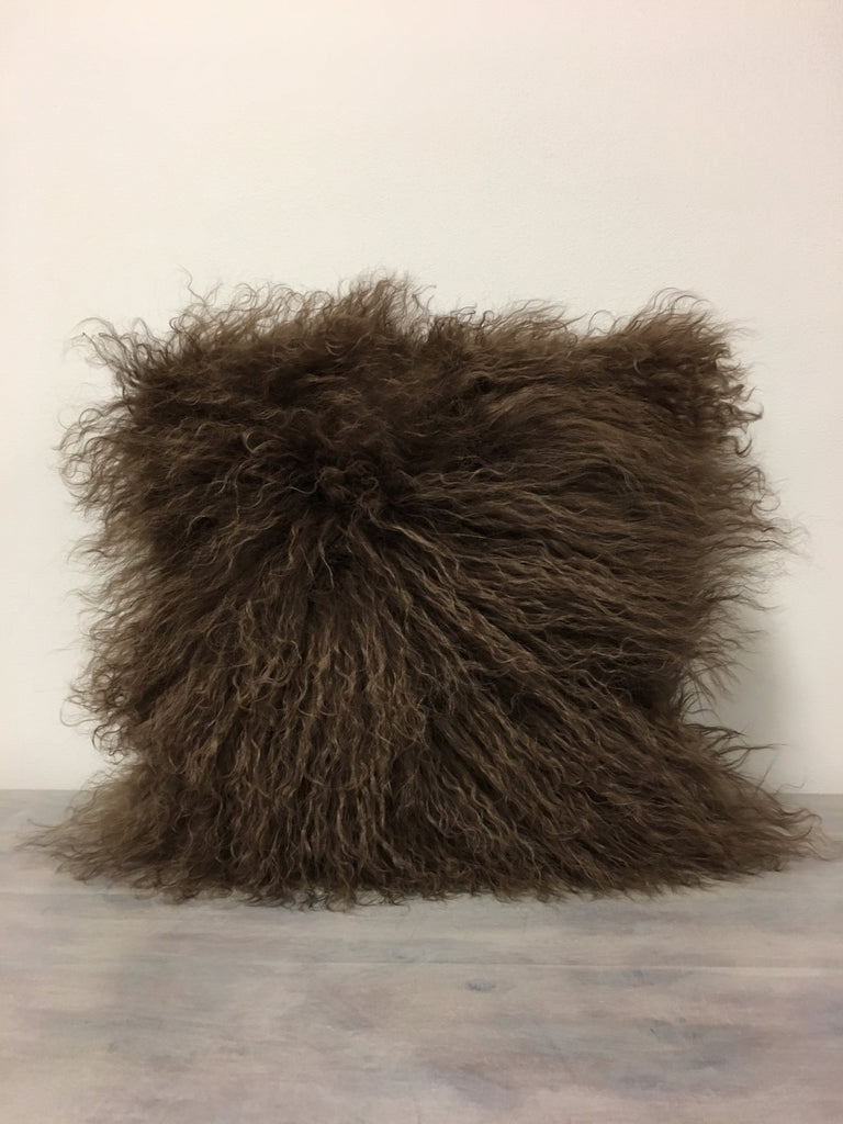 Mongolian Lamb Dark Brown Pillow 17x17"