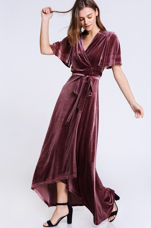 maxi velvet wrap dress