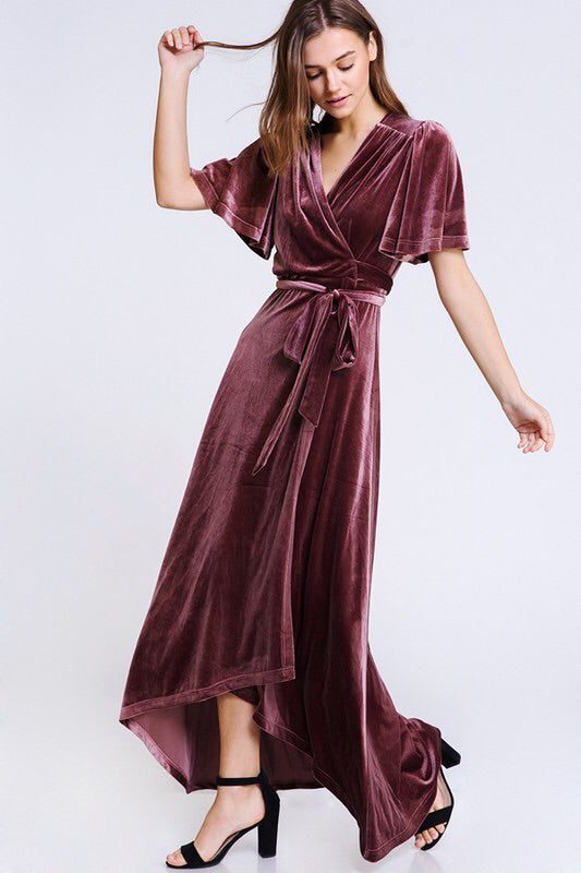 velvet long wrap dress