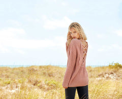 Elan Back Lace Up Sweater in Mauve SW1691-MAUVE