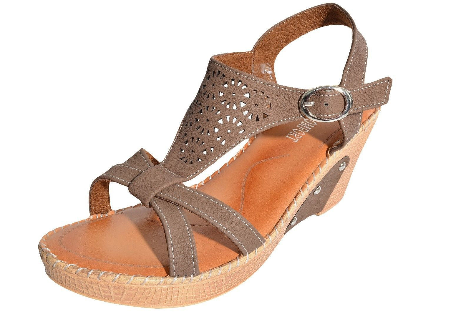 Soft Comfort Platform Wedge Sandals (Brown),Sandals,Soft Comfort - Discount Divas