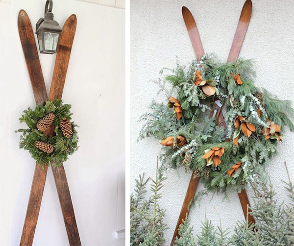 Vintage skis with wreath