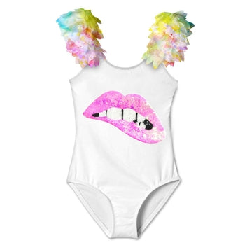 Lip Citrus Shoulder Petal Swimsuit