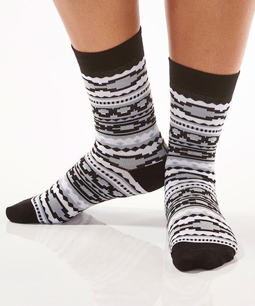 Black & Grey Aztec Women's Crew Socks Model Image Side | Yo Sox Canada