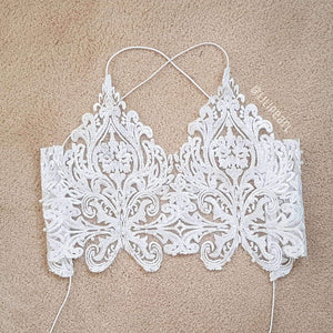 Ice Ice Baby ananacatering handmade lace bralet  - ananacatering - ananacateringLithuania - Handmade luxury dragon satin chinese unique womens clothing lace mesh prom dress festival crop top sequin bodychain dolls kill depop shopify silkfred chelsea pearl li bralet lili pearl