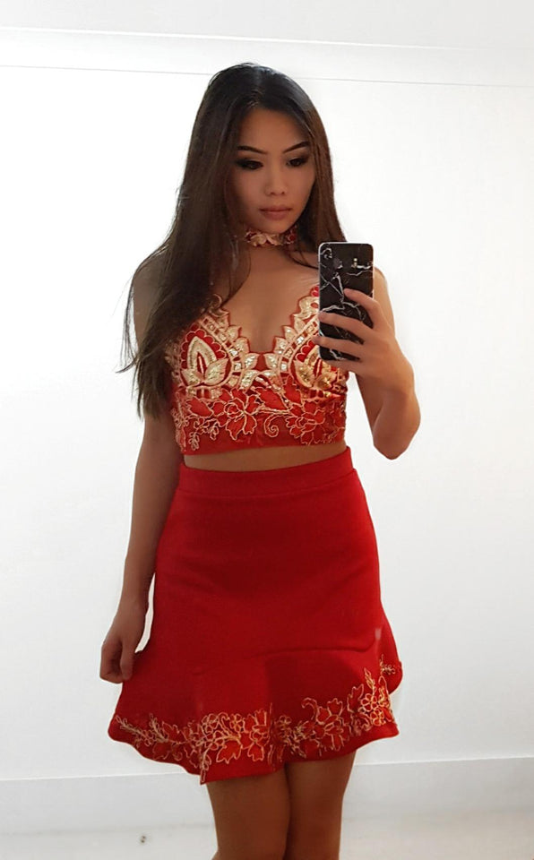 Liliana Red ananacatering lace skirt  - ananacatering - ananacateringLithuania - Handmade luxury dragon satin chinese unique womens clothing lace mesh prom dress festival crop top sequin bodychain dolls kill depop shopify silkfred chelsea pearl li bralet lili pearl